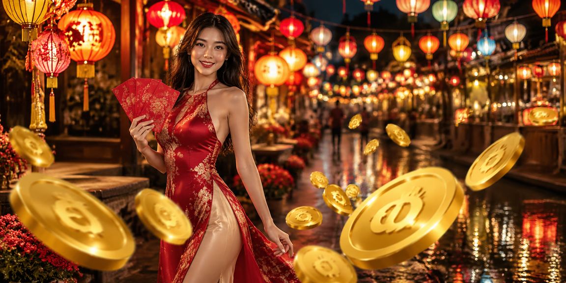 Chợ đêm Huế với phong bao đỏ gợi bối cảnh điều kiện khuyến mãi